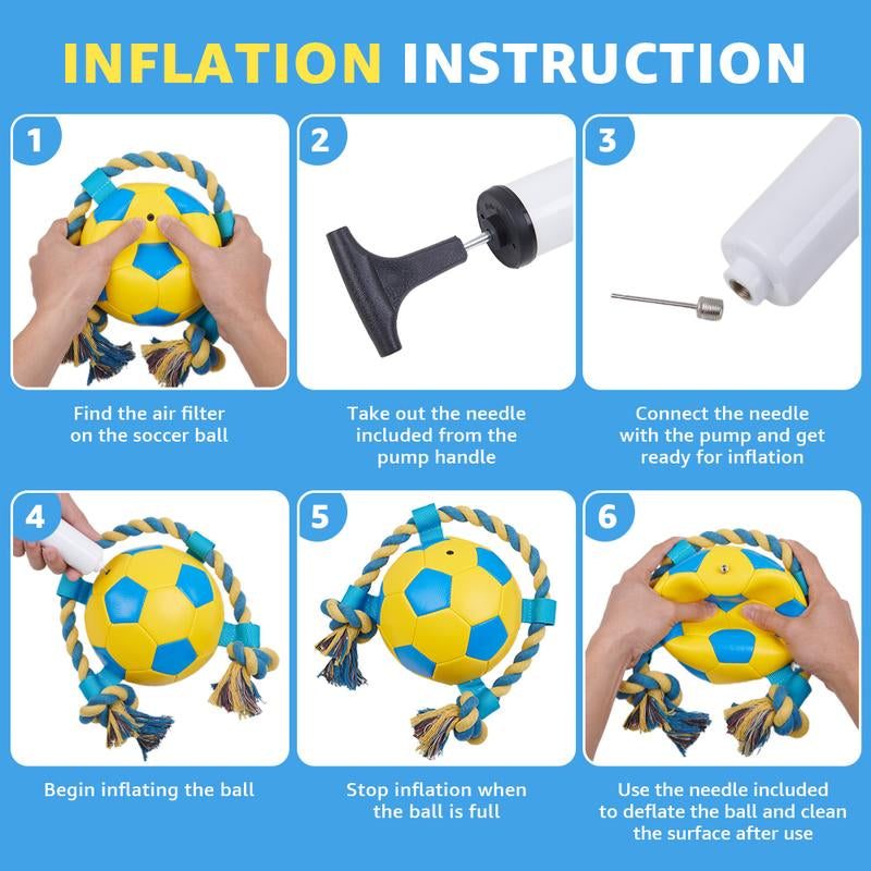 LOOBANI Interactive Dog Toy Football Fun Activity Durable Heart Chew Soccer Ball with Rope for Large Medium & Small Dogs Blue 2Pack