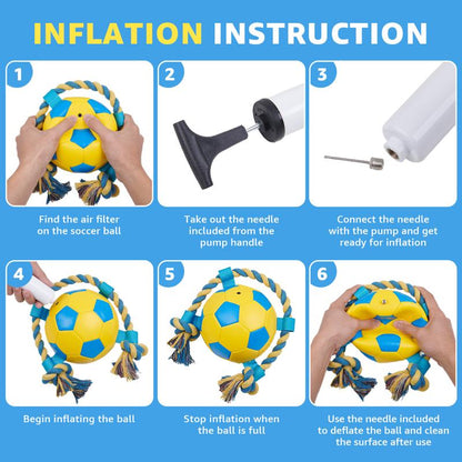 LOOBANI Interactive Dog Toy Football Fun Activity Durable Heart Chew Soccer Ball with Rope for Large Medium & Small Dogs Blue 2Pack