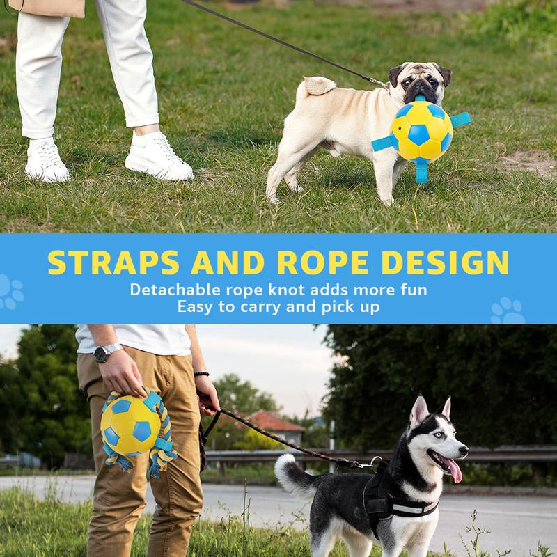 LOOBANI Interactive Dog Toy Football Fun Activity Durable Heart Chew Soccer Ball with Rope for Large Medium & Small Dogs Blue 2Pack