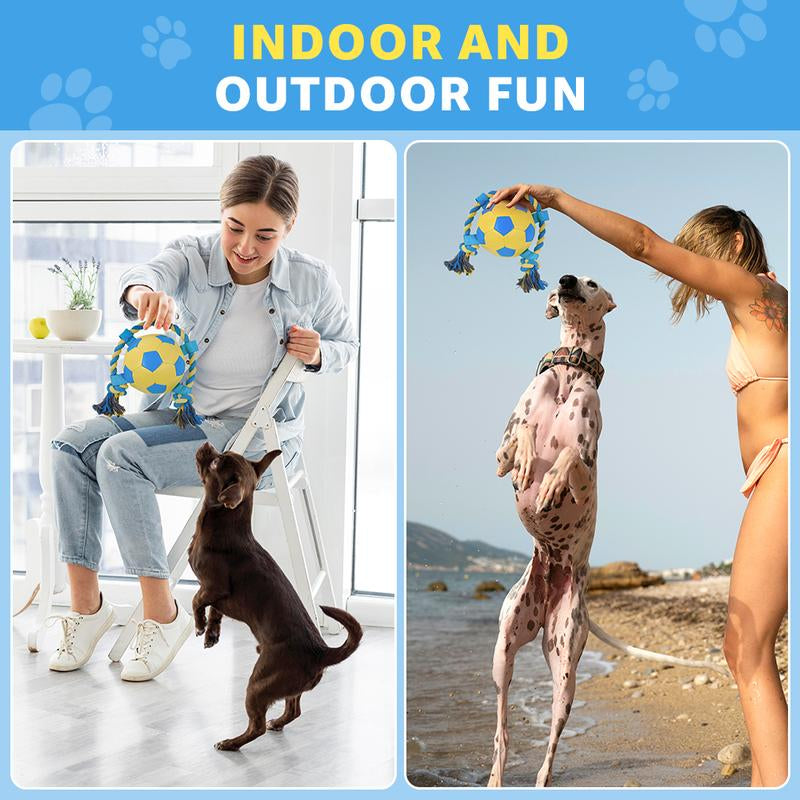 LOOBANI Interactive Dog Toy Football Fun Activity Durable Heart Chew Soccer Ball with Rope for Large Medium & Small Dogs Blue 2Pack