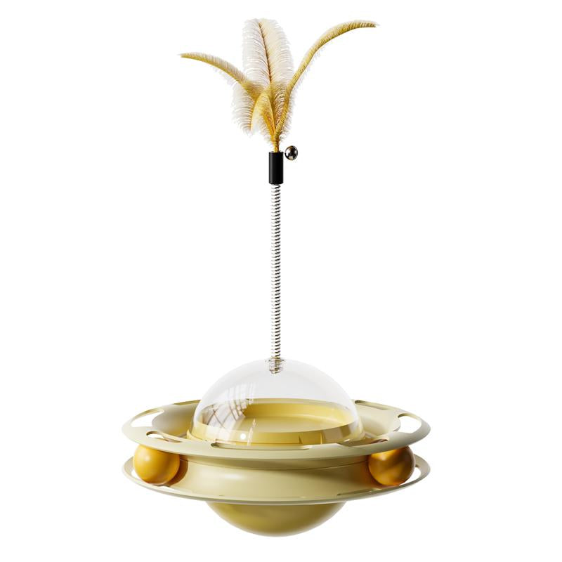 Cat Toys Interactive Track Balls,4 in 1 Cat Roller Toy for Indoor Cats,360° Rotating Slow Cat Treats&Food Dispenser Supplies Leakage Device,Fluttering Feather Toy,Track Ball,Solve Cat Anxiety and Attract Cats Gadget to Play,Christmas Gift M Silver Vine