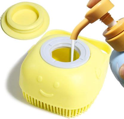 Pet Bath Brush Dog Baths Brush Shampoo Dispenser Soft Silicone Dog Bathing Brushes Dogs Shampoo Brushes Scrubbers for Cats and Dogs Shower Brush Grooming (Yellow)