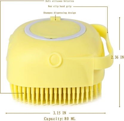 Pet Bath Brush Dog Baths Brush Shampoo Dispenser Soft Silicone Dog Bathing Brushes Dogs Shampoo Brushes Scrubbers for Cats and Dogs Shower Brush Grooming (Yellow)