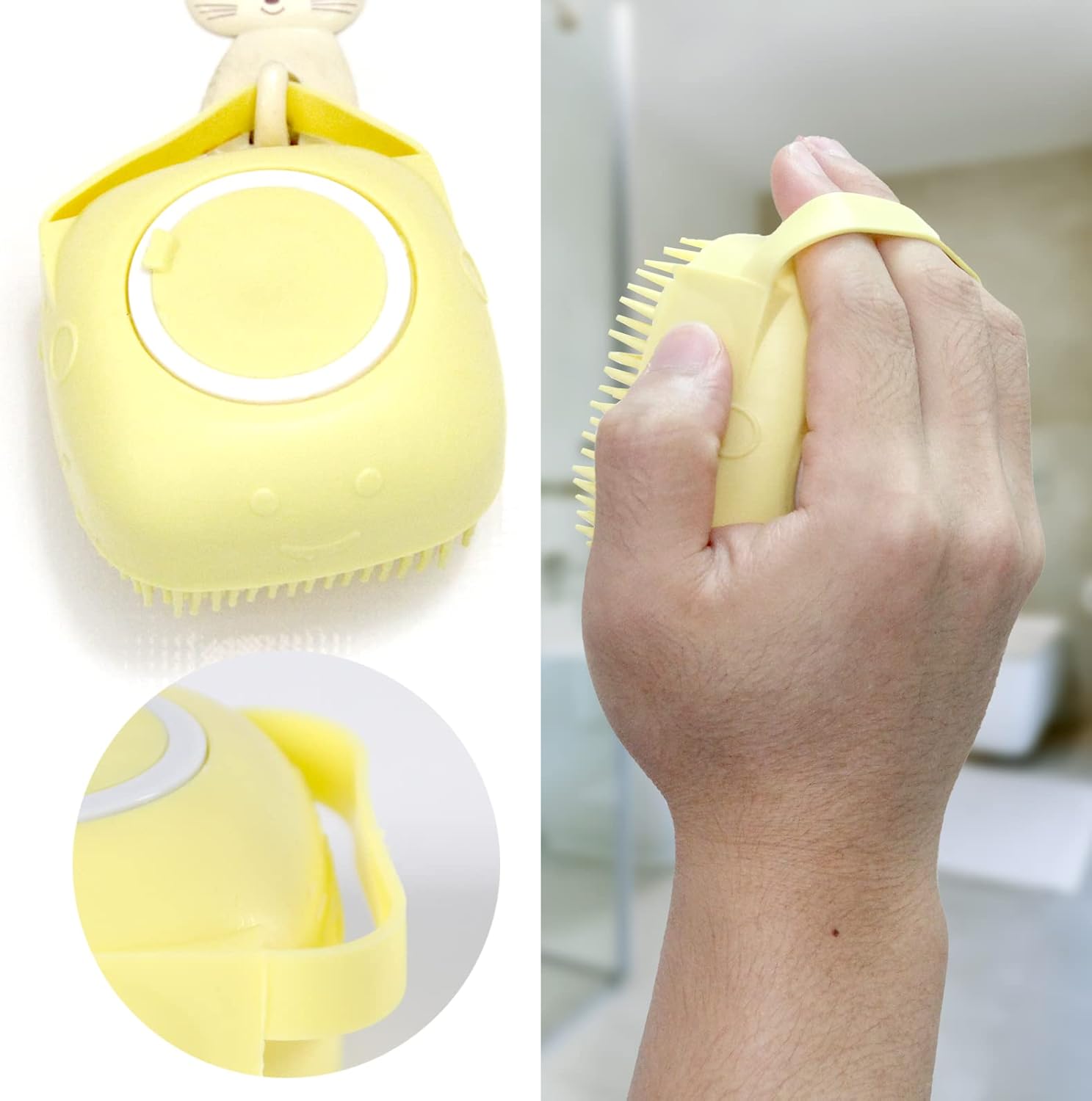 Pet Bath Brush Dog Baths Brush Shampoo Dispenser Soft Silicone Dog Bathing Brushes Dogs Shampoo Brushes Scrubbers for Cats and Dogs Shower Brush Grooming (Yellow)