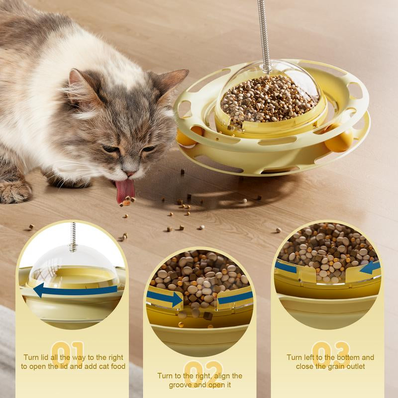 Cat Toys Interactive Track Balls,4 in 1 Cat Roller Toy for Indoor Cats,360° Rotating Slow Cat Treats&Food Dispenser Supplies Leakage Device,Fluttering Feather Toy,Track Ball,Solve Cat Anxiety and Attract Cats Gadget to Play,Christmas Gift M Silver Vine