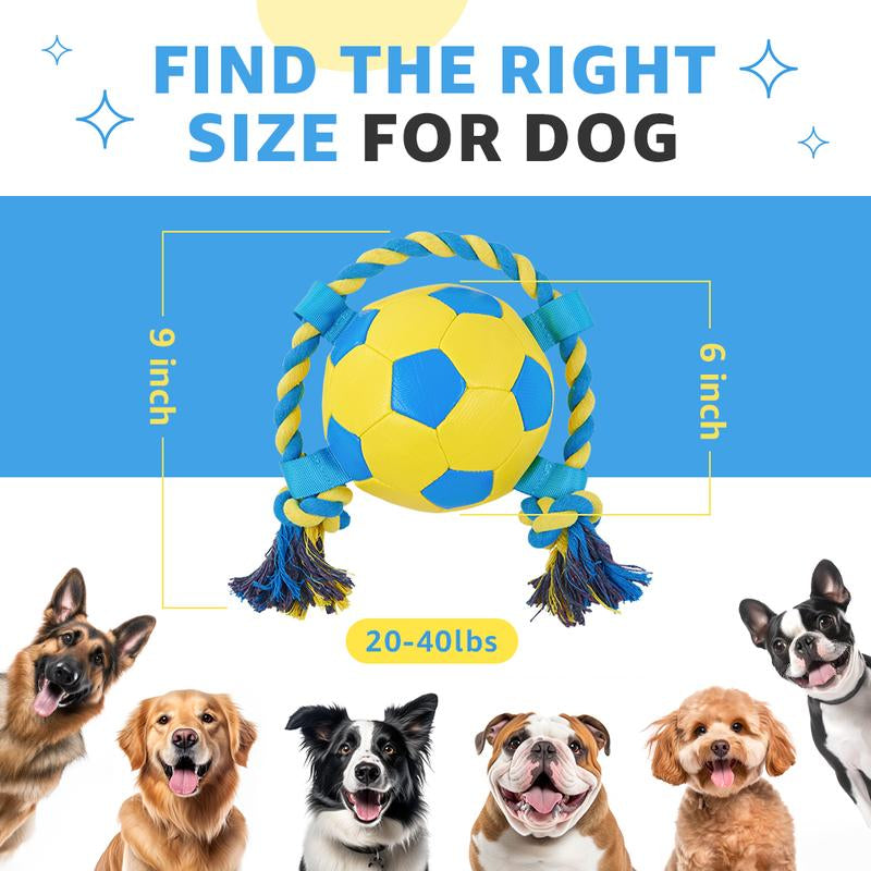 LOOBANI Interactive Dog Toy Football Fun Activity Durable Heart Chew Soccer Ball with Rope for Large Medium & Small Dogs Blue 2Pack