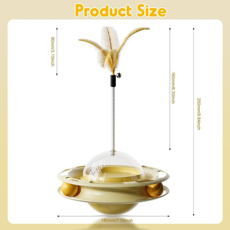 Cat Toys Interactive Track Balls,4 in 1 Cat Roller Toy for Indoor Cats,360° Rotating Slow Cat Treats&Food Dispenser Supplies Leakage Device,Fluttering Feather Toy,Track Ball,Solve Cat Anxiety and Attract Cats Gadget to Play,Christmas Gift M Silver Vine