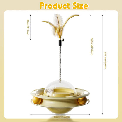 Cat Toys Interactive Track Balls,4 in 1 Cat Roller Toy for Indoor Cats,360° Rotating Slow Cat Treats&Food Dispenser Supplies Leakage Device,Fluttering Feather Toy,Track Ball,Solve Cat Anxiety and Attract Cats Gadget to Play,Christmas Gift M Silver Vine