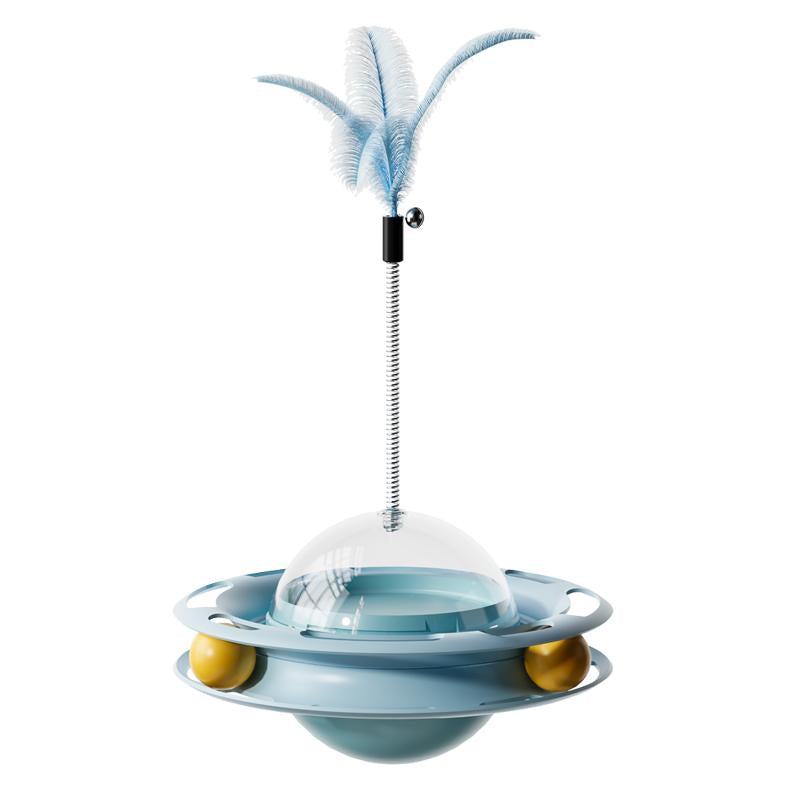 Cat Toys Interactive Track Balls,4 in 1 Cat Roller Toy for Indoor Cats,360° Rotating Slow Cat Treats&Food Dispenser Supplies Leakage Device,Fluttering Feather Toy,Track Ball,Solve Cat Anxiety and Attract Cats Gadget to Play,Christmas Gift M Silver Vine