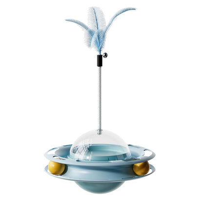 Cat Toys Interactive Track Balls,4 in 1 Cat Roller Toy for Indoor Cats,360° Rotating Slow Cat Treats&Food Dispenser Supplies Leakage Device,Fluttering Feather Toy,Track Ball,Solve Cat Anxiety and Attract Cats Gadget to Play,Christmas Gift M Silver Vine