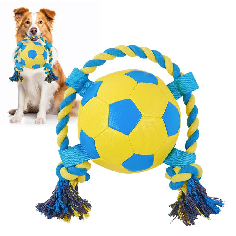 LOOBANI Interactive Dog Toy Football Fun Activity Durable Heart Chew Soccer Ball with Rope for Large Medium & Small Dogs Blue 2Pack