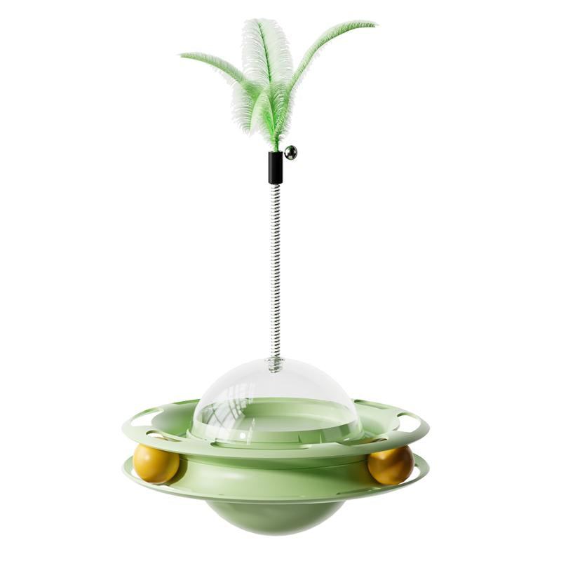 Cat Toys Interactive Track Balls,4 in 1 Cat Roller Toy for Indoor Cats,360° Rotating Slow Cat Treats&Food Dispenser Supplies Leakage Device,Fluttering Feather Toy,Track Ball,Solve Cat Anxiety and Attract Cats Gadget to Play,Christmas Gift M Silver Vine