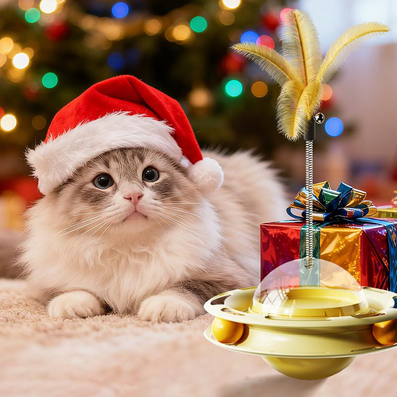 Cat Toys Interactive Track Balls,4 in 1 Cat Roller Toy for Indoor Cats,360° Rotating Slow Cat Treats&Food Dispenser Supplies Leakage Device,Fluttering Feather Toy,Track Ball,Solve Cat Anxiety and Attract Cats Gadget to Play,Christmas Gift M Silver Vine